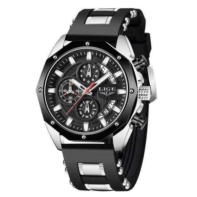 Silver Black / Asia LIGE 890 Fashion Chronograph Sports Watch cueboss.com